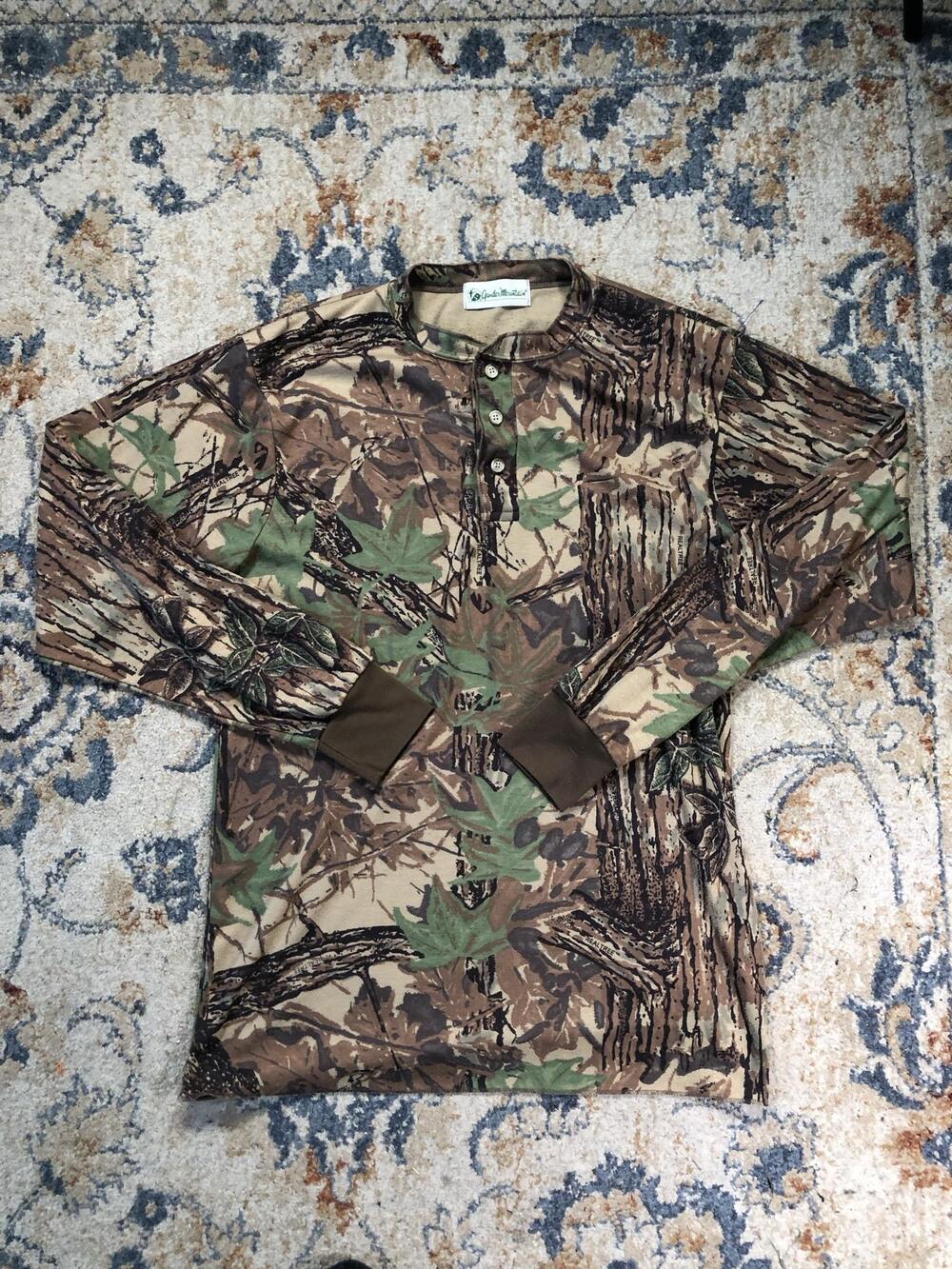 Gander Mountain Shirt Mens XL Brown Realtree Long Sleeve Henley Hunting 90s USA